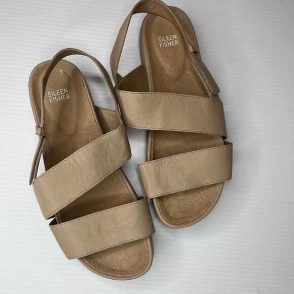 Eileen Fisher Shoes - Eileen Fisher Flat Sandal Leather Beige Curve Tumbled Casual Office Women's 9.5